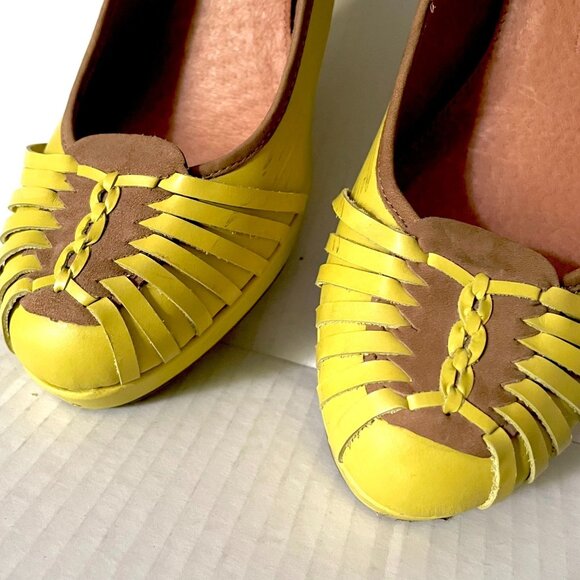 Anthro Schuler & Sons Chartreuse Retro Nouvelle Heels With Woven Front Detail & - Picture 2 of 9